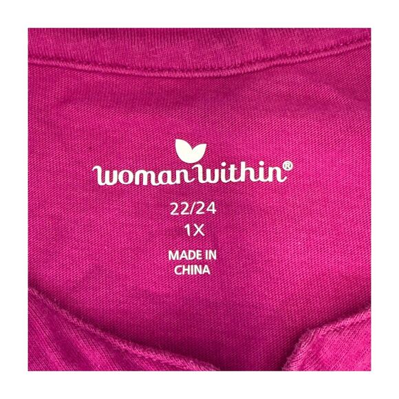 Woman Within Tunic Blouse Women 22/24 1X Pink Cotton Front Half Zip Short Sleeve - Picture 2 of 7